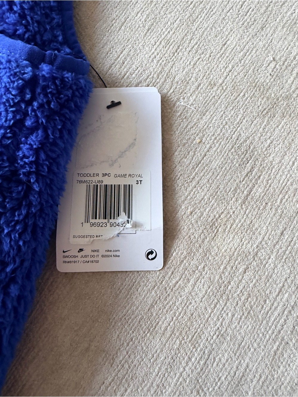 Nike Royal Blue Sherpa Vest White Logo 3 Piece Set 3T - Picture 10 of 12